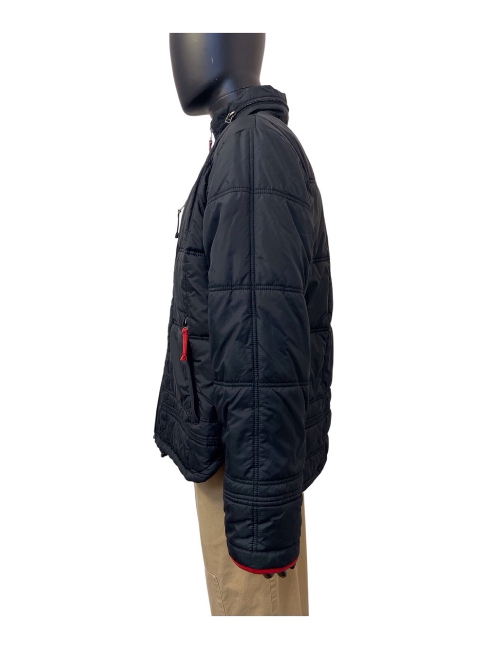Nautica Black Quilted Puffer Jacket with Red Accents,L - Picture 2 of 14